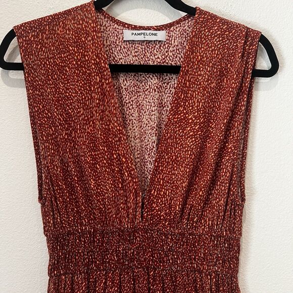 Pampelone Evelyn deep V boho maxi dress Sz S Resortwear Fall Party Cottage Vacay - Picture 3 of 9